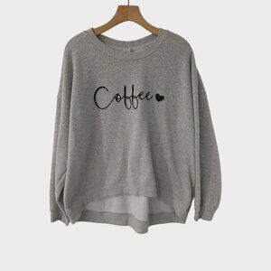 GreenTea Grey "Coffee" Pullover Sweatshirt with Heart Detail